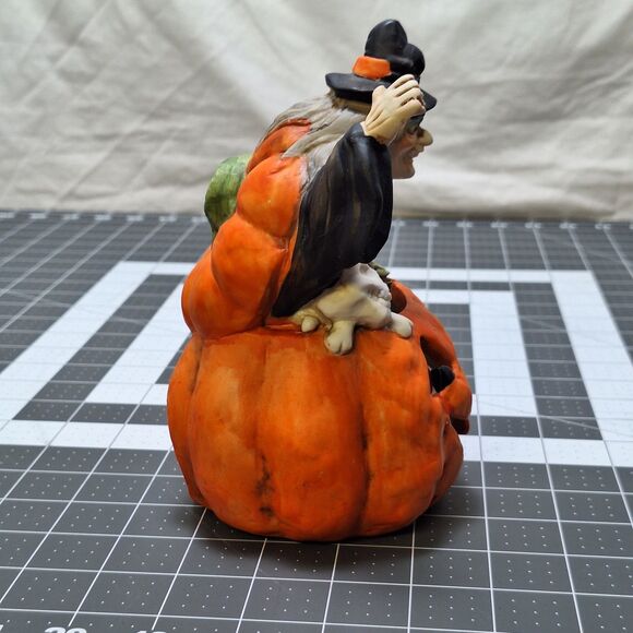 Vintage Creepy Halloween Witch Tealight Pumpkin Green Lizard Skull Tall Taiwan - Picture 8 of 11
